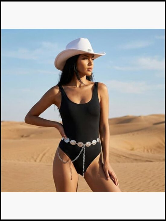 2 Pcs Cowboy Hat and Metal Belt Western Outfit Set Unisex Adult main image 4